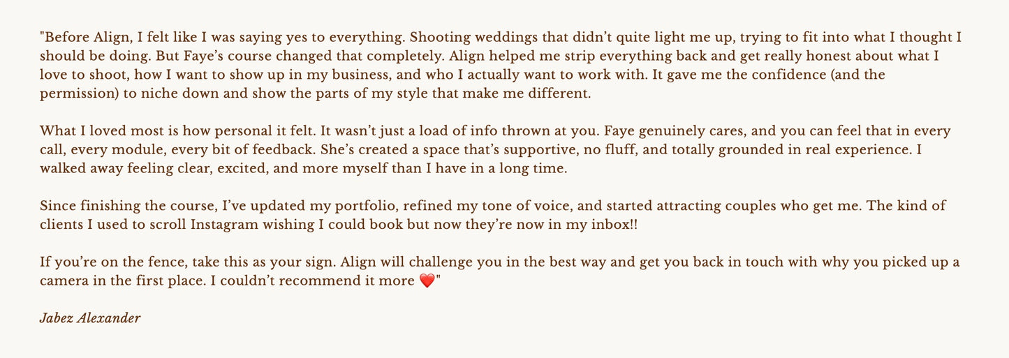 ALIGN: The photography course to build a business you love by Faye wilde