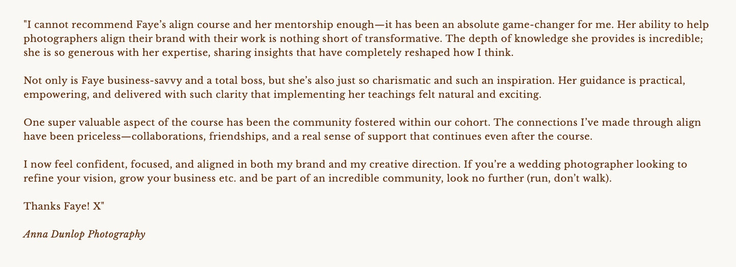 ALIGN: The photography course to build a business you love by Faye wilde