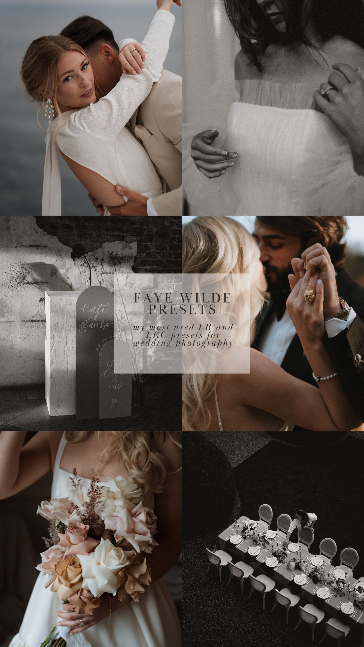 Editorial wedding photography Lightroom presets (LR and LRC) by Faye Wilde Photography